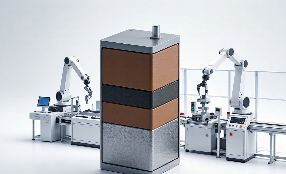 Semi-solid state battery cell cutaway on a production line