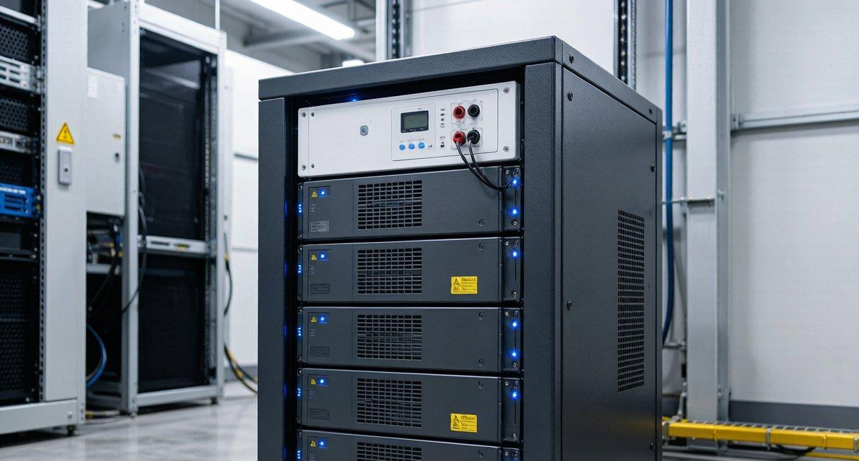 48V lithium battery telecom backup cabinet in a base station equipment room