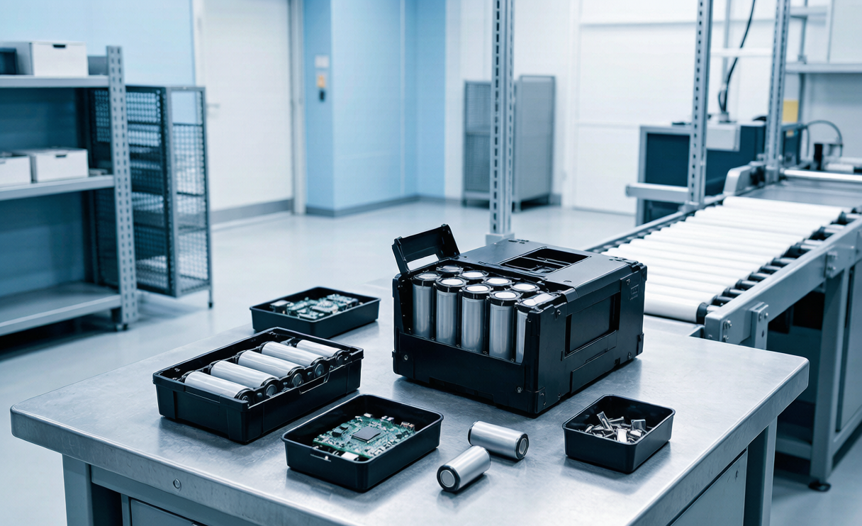 Drone battery recycling and end-of-life lithium cell sorting in a facility