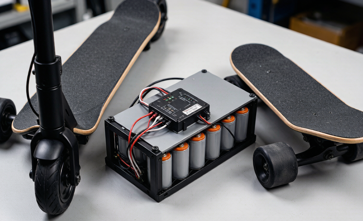 Custom lithium battery solution inside an electric skateboard and scooter