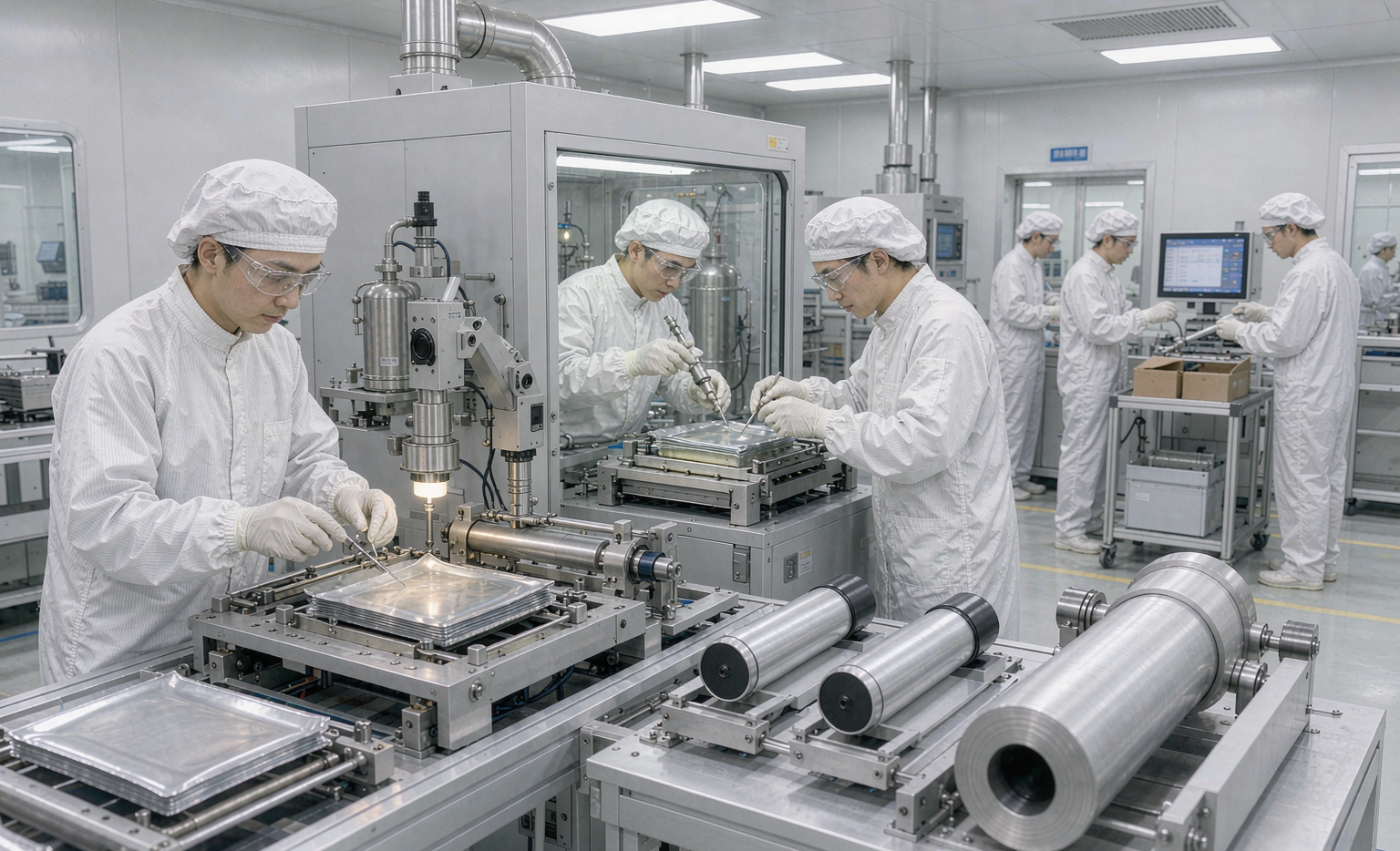 Semi-solid state battery manufacturing line for aerospace cells in a cleanroom