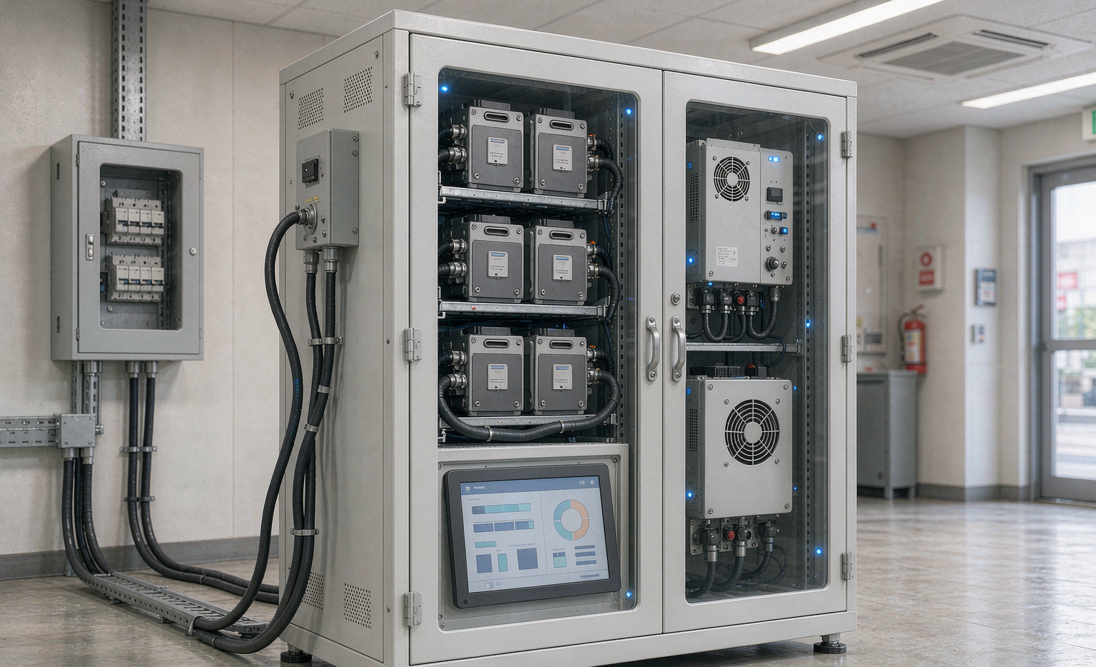 Sodium-ion battery backup power cabinet with rack-mounted battery modules