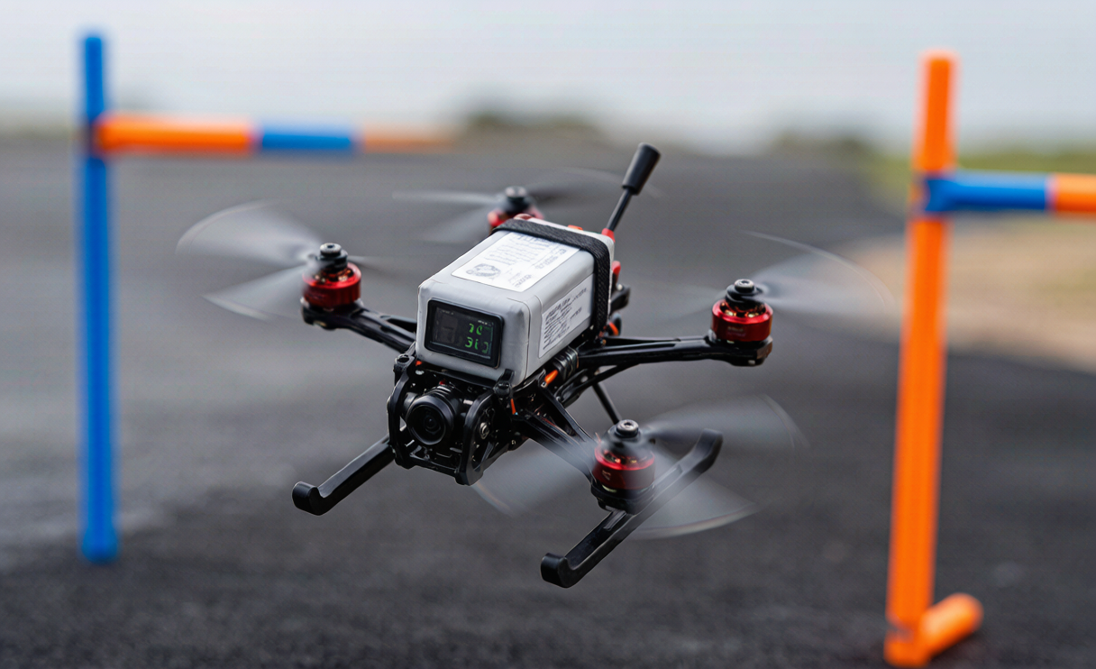 High-performance FPV racing drone powered by a lithium battery pack - drone battery performance for racing drones