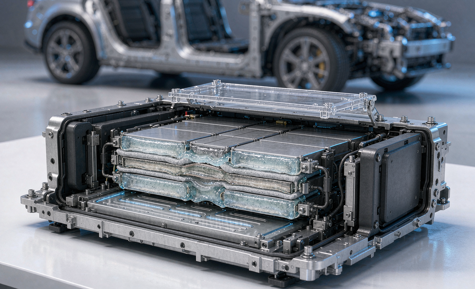Semi-solid state battery pack module for electric vehicles with cell-to-pack architecture