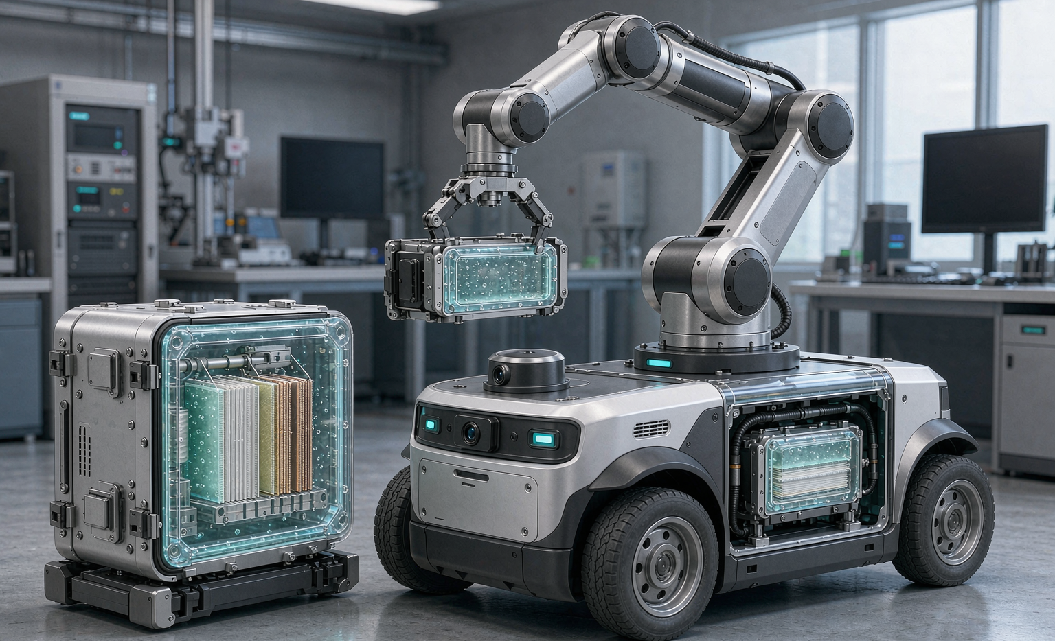 Semi-solid state battery pack integrated into a robotic arm and mobile service robot