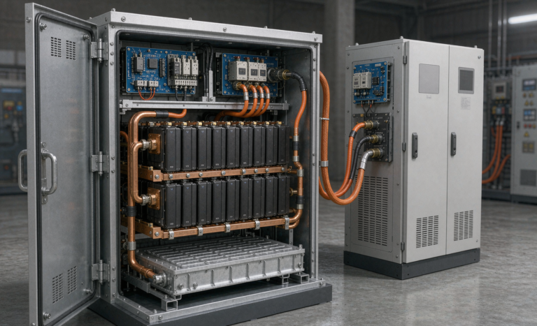Sodium-ion battery grid interconnection with a grid-tie inverter cabinet