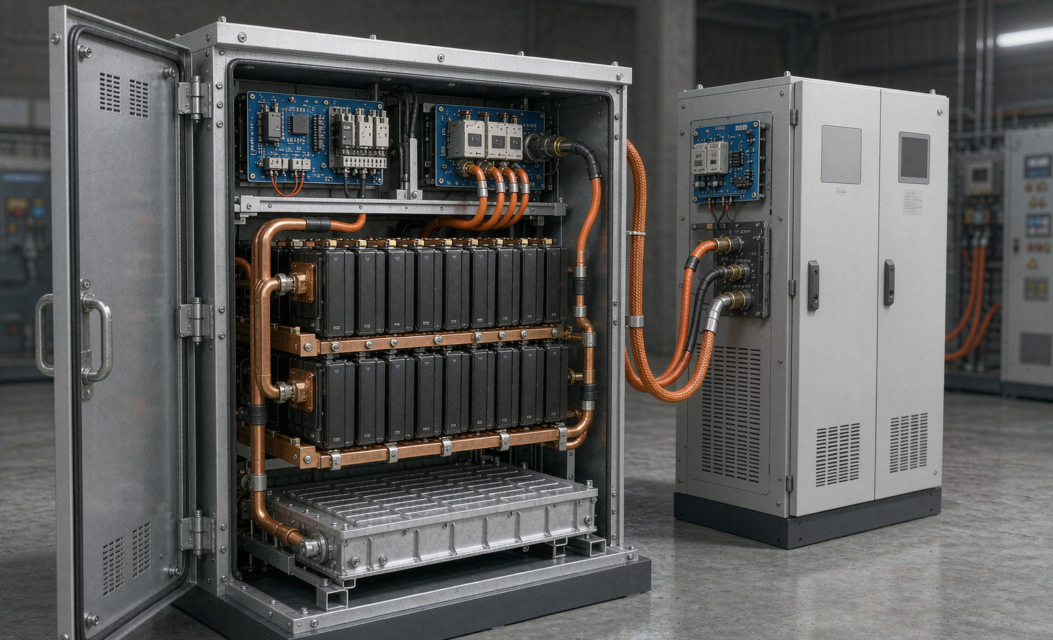 Sodium-ion battery grid interconnection with a grid-tie inverter cabinet