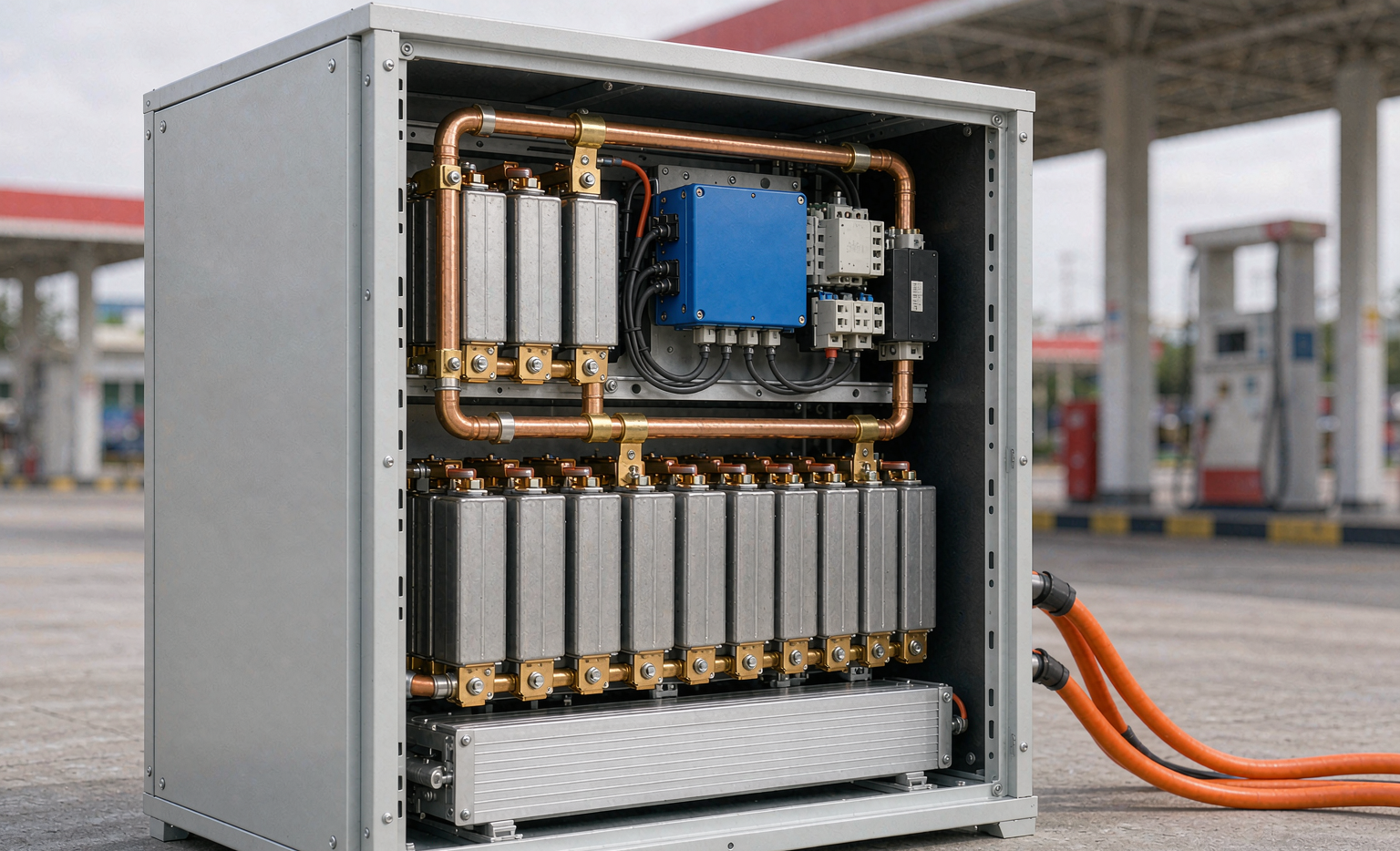 Sodium-ion battery for fuel station forecourt backup power cabinet