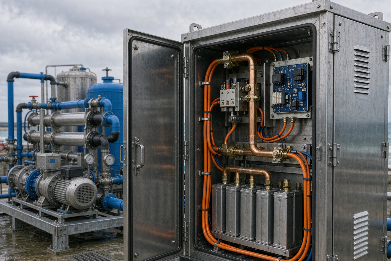 sodium-ion battery for desalination cabinet installed beside reverse osmosis desalination skid