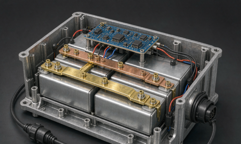 Lithium battery for mobility scooters cutaway pack with LFP cells BMS and copper busbars