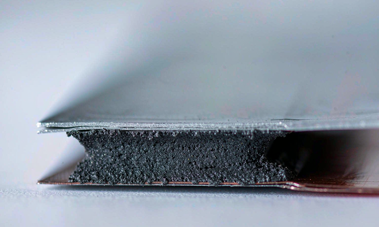 semi-solid state battery current collector foil - aluminum and copper foil electrode cross section