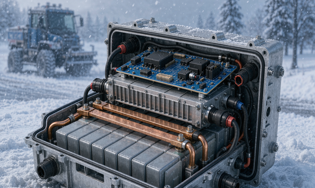 Sealed sodium-ion battery pack engineered for snow groomers and winter maintenance fleets