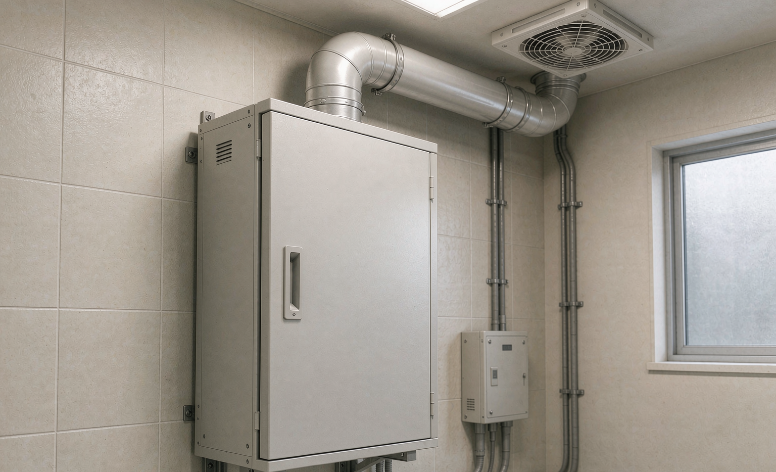 home energy storage battery room ventilation system with exhaust ducting
