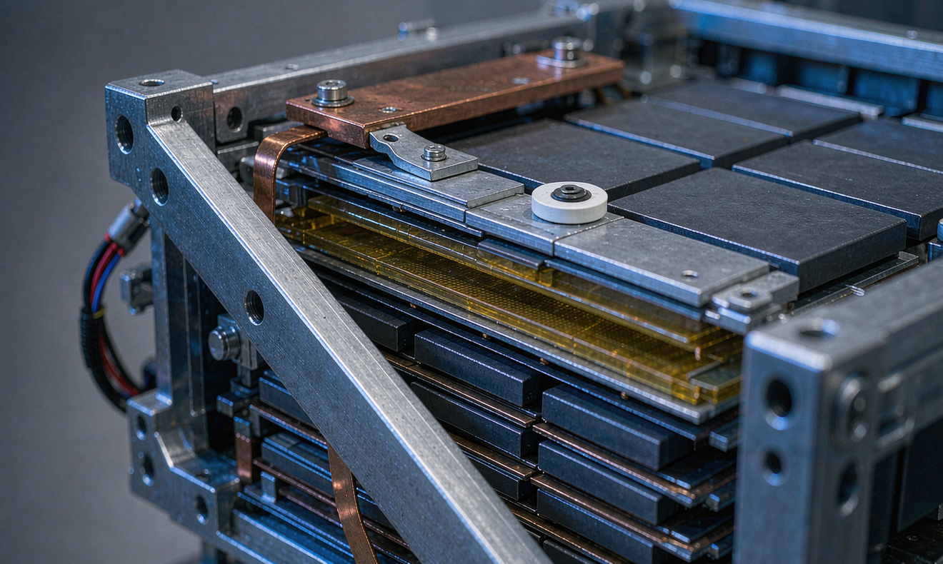 semi-solid state battery preheating installed between aluminium module plates