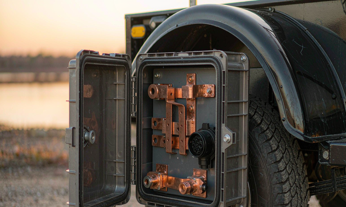 sodium-ion battery for mobile signage trailers powering an outdoor LED screen on an event trailer