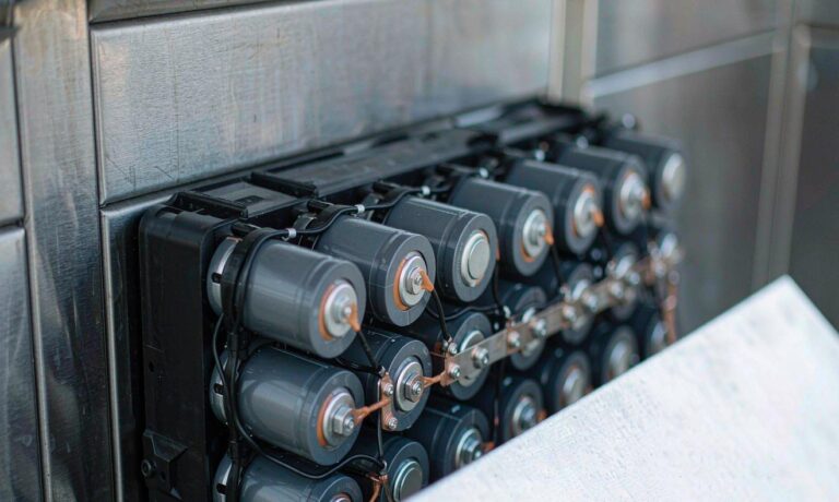 Sodium-ion battery for food trucks: cell module mounted under a stainless steel mobile kitchen counter