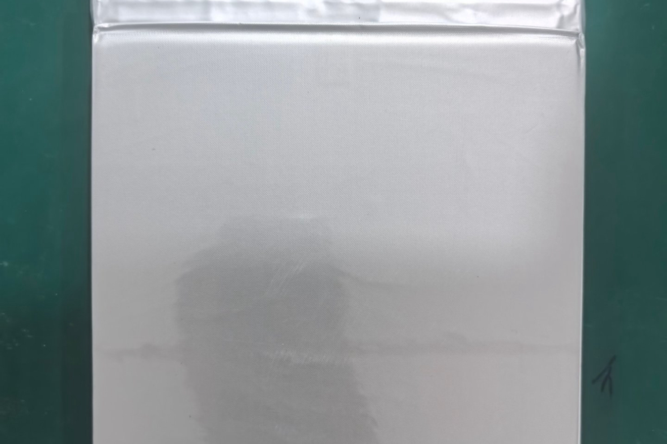 Bare lithium polymer pouch cell showing aluminium laminate film and electrode tabs